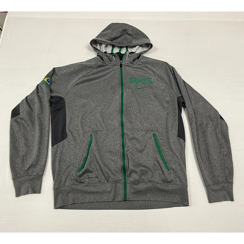 Nike Therma-FIT Men's Brasil Soccer Full Zip Hoodie Jacket XL Gray Embroidered‎